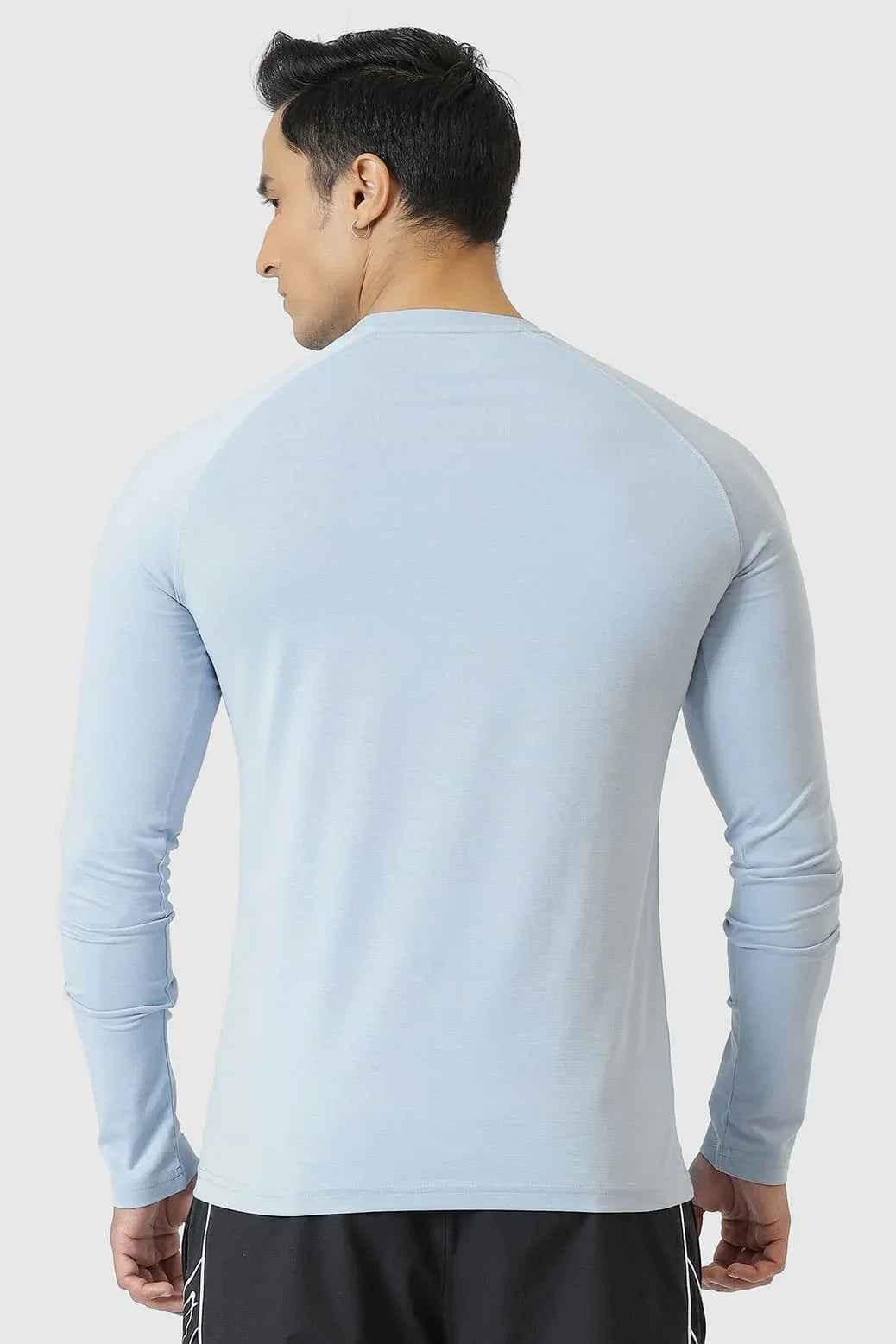 Sky blue Chase full sleeves T-shirt from Fuaark Nz, featuring a comfortable fit and casual style.