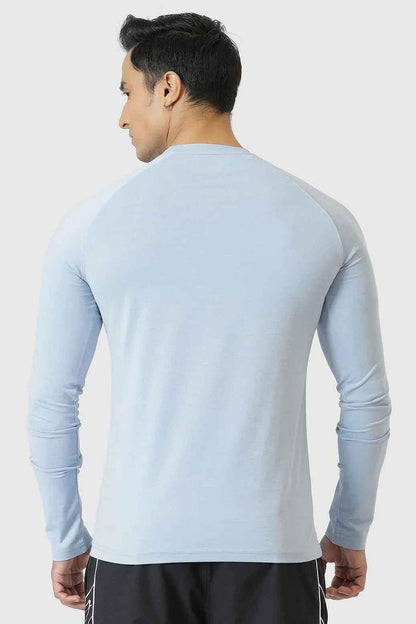 Sky blue Chase full sleeves T-shirt from Fuaark Nz, featuring a comfortable fit and casual style.