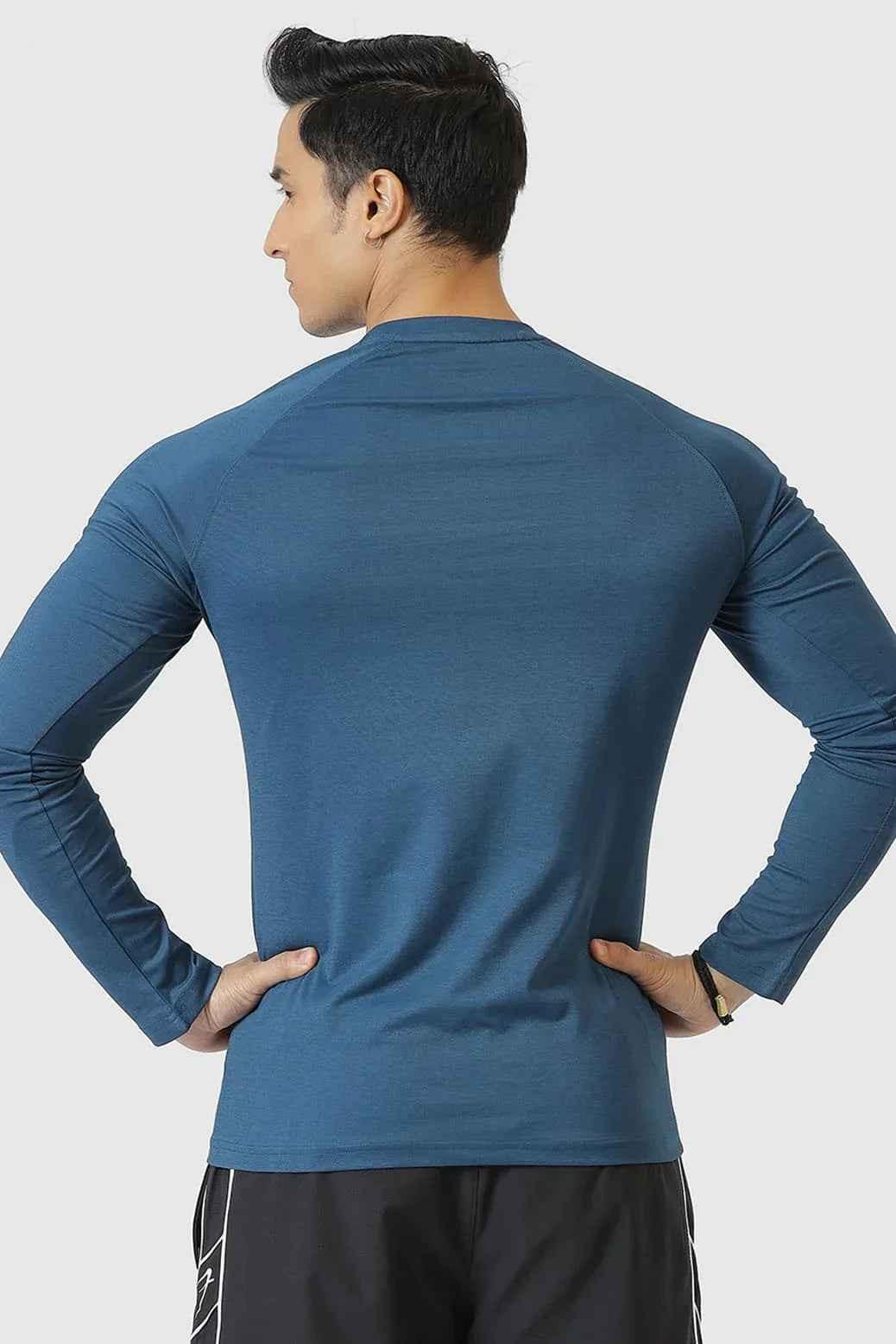 Fuaark Nz Chase Teal full sleeves T-shirt for men, casual style, comfortable fit, featuring a solid teal color and crew neckline.