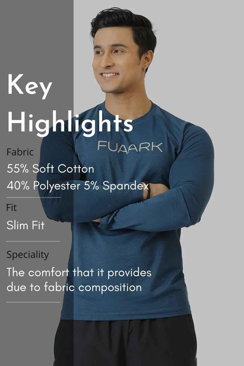 Fuaark Nz Chase Teal full sleeves T-shirt for men, stylish comfort, casual wear, teal color, soft fabric, long sleeve design