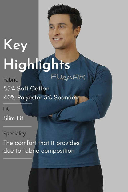 Fuaark Nz Chase Teal full sleeves T-shirt for men, stylish comfort, casual wear, teal color, soft fabric, long sleeve design