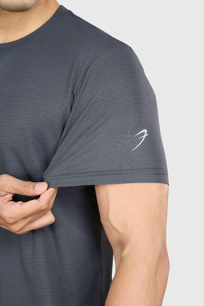 Fuaark NZ grey Checks running T-shirt, lightweight and breathable performance tee designed for active wear and comfort.