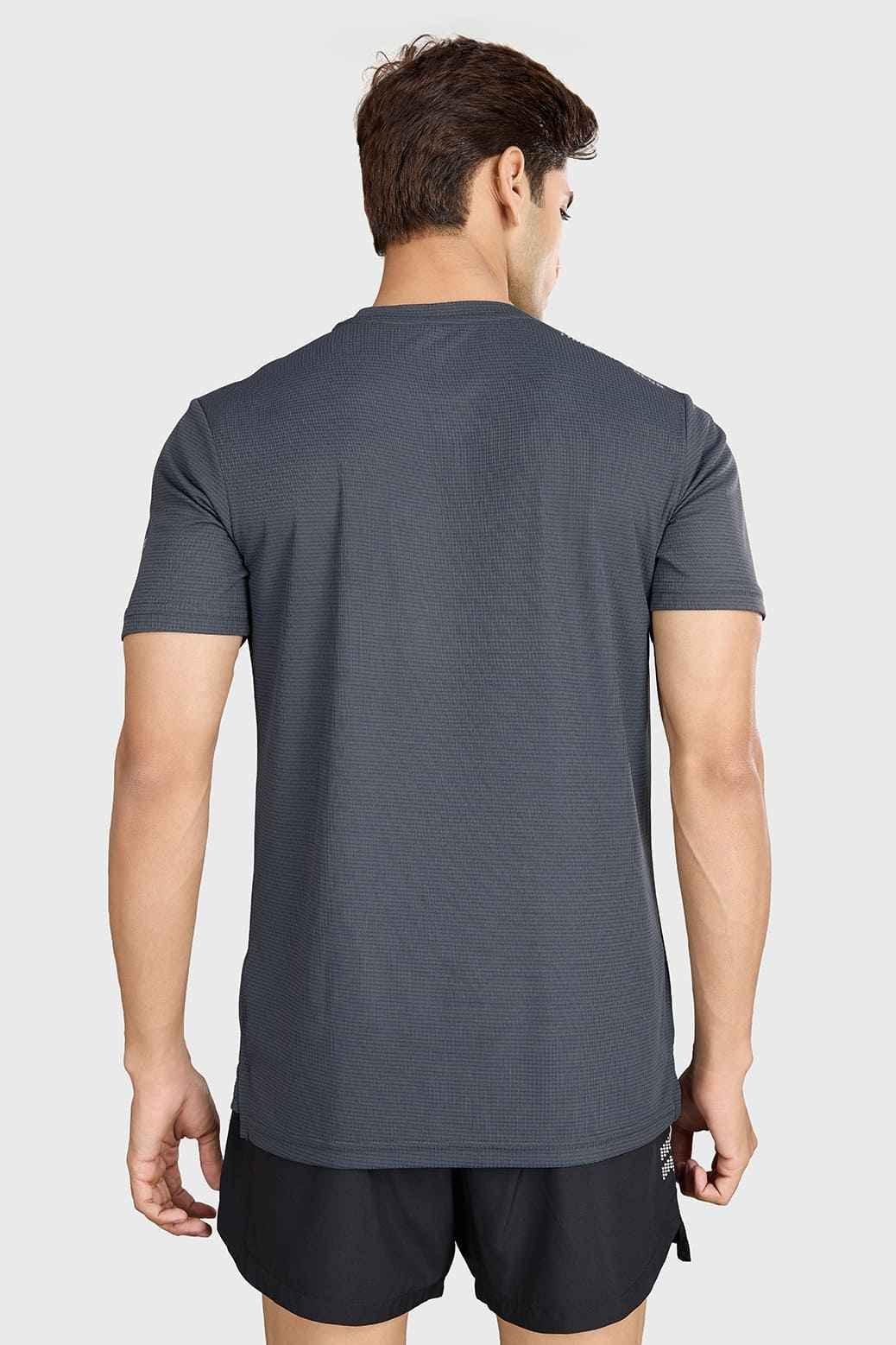 Fuaark Nz grey checks running T-shirt, lightweight and breathable performance tee, designed for active wear.