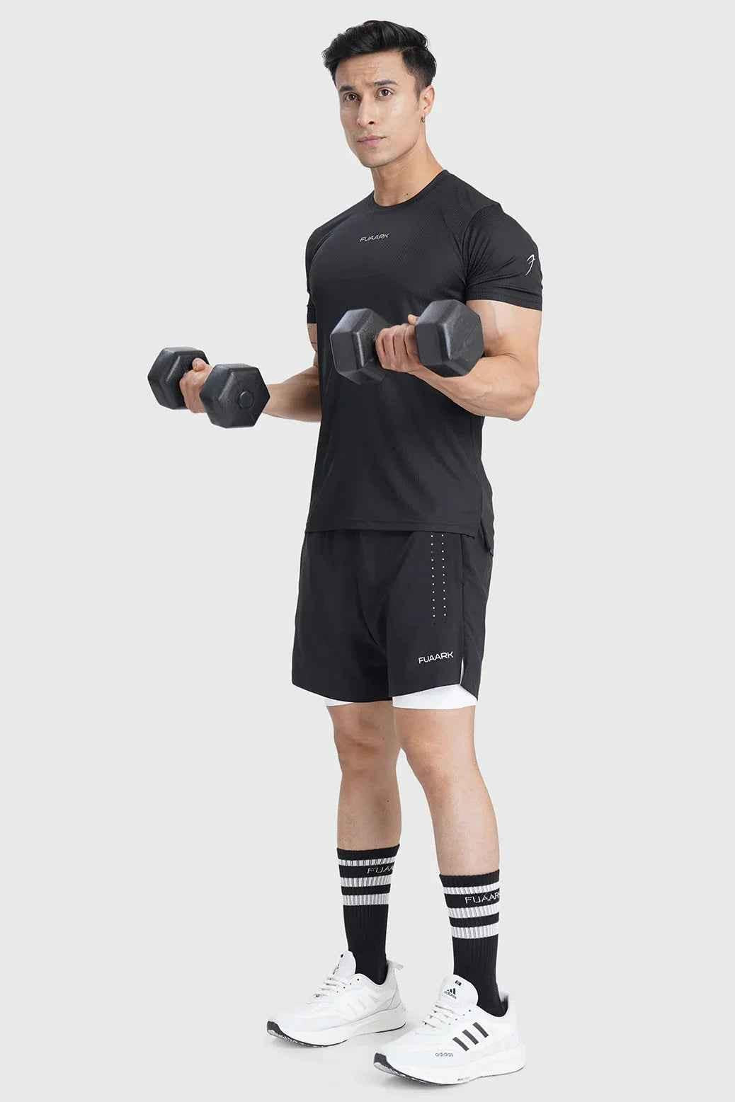 Black Checks Running T-shirt by Fuaark Nz, featuring a sporty design and comfortable fit, ideal for active wear.