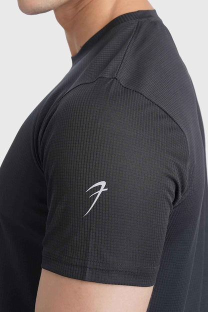 Black Checks Running T-shirt by Fuaark Nz, featuring a comfortable fit and stylish checkered design for active wear.