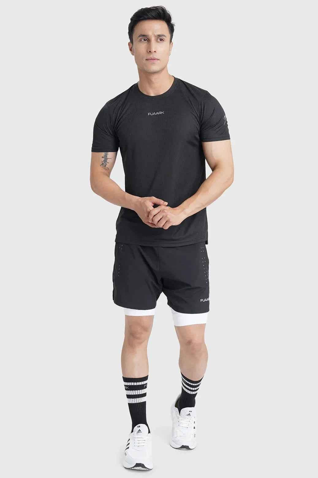 Black Checks Running T-shirt by Fuaark Nz, featuring a comfortable fit and stylish checkered pattern for activewear.