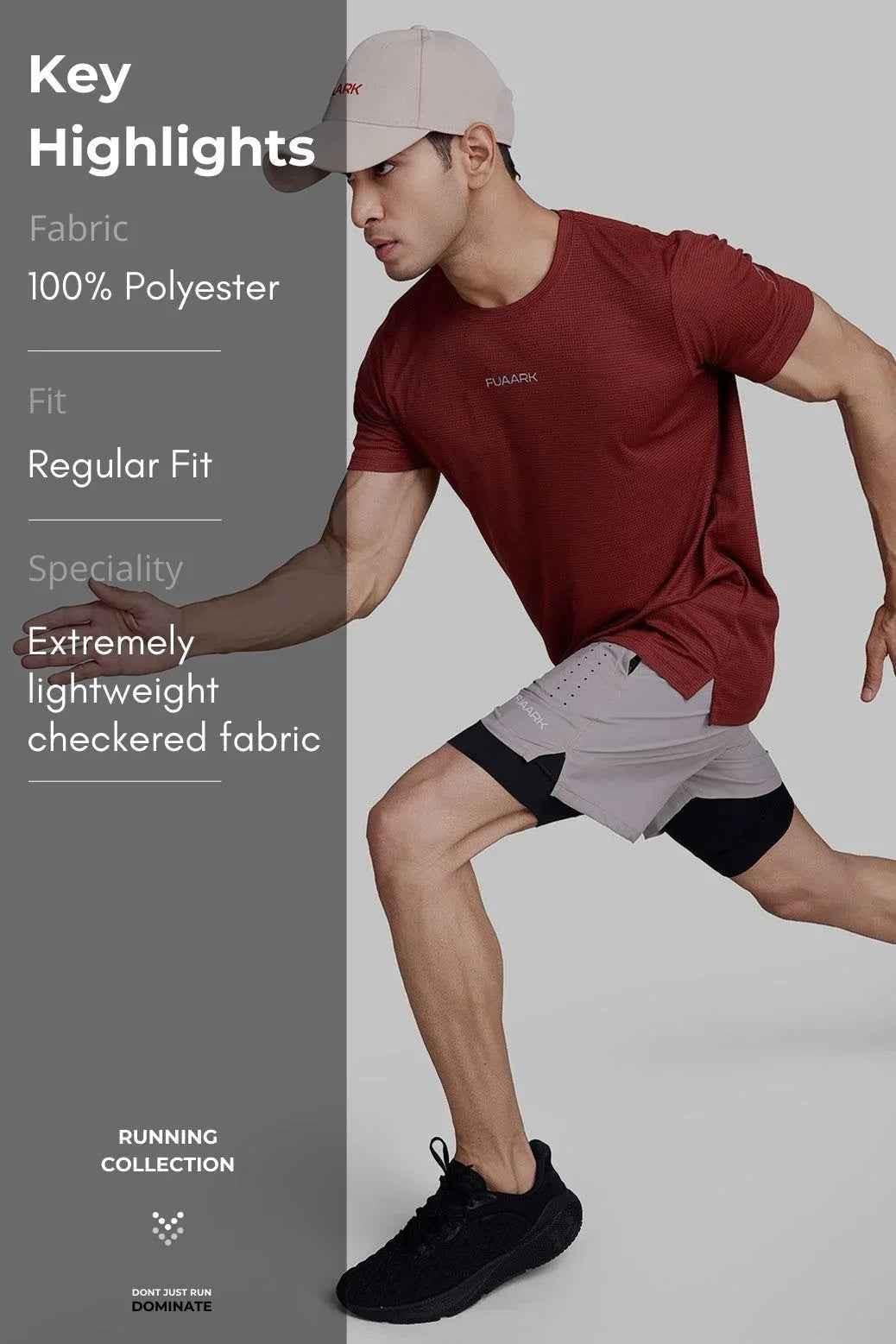 Fuaark Nz Checks Running T-shirt in Salsa color, featuring a stylish checked design and comfortable fit for active wear.