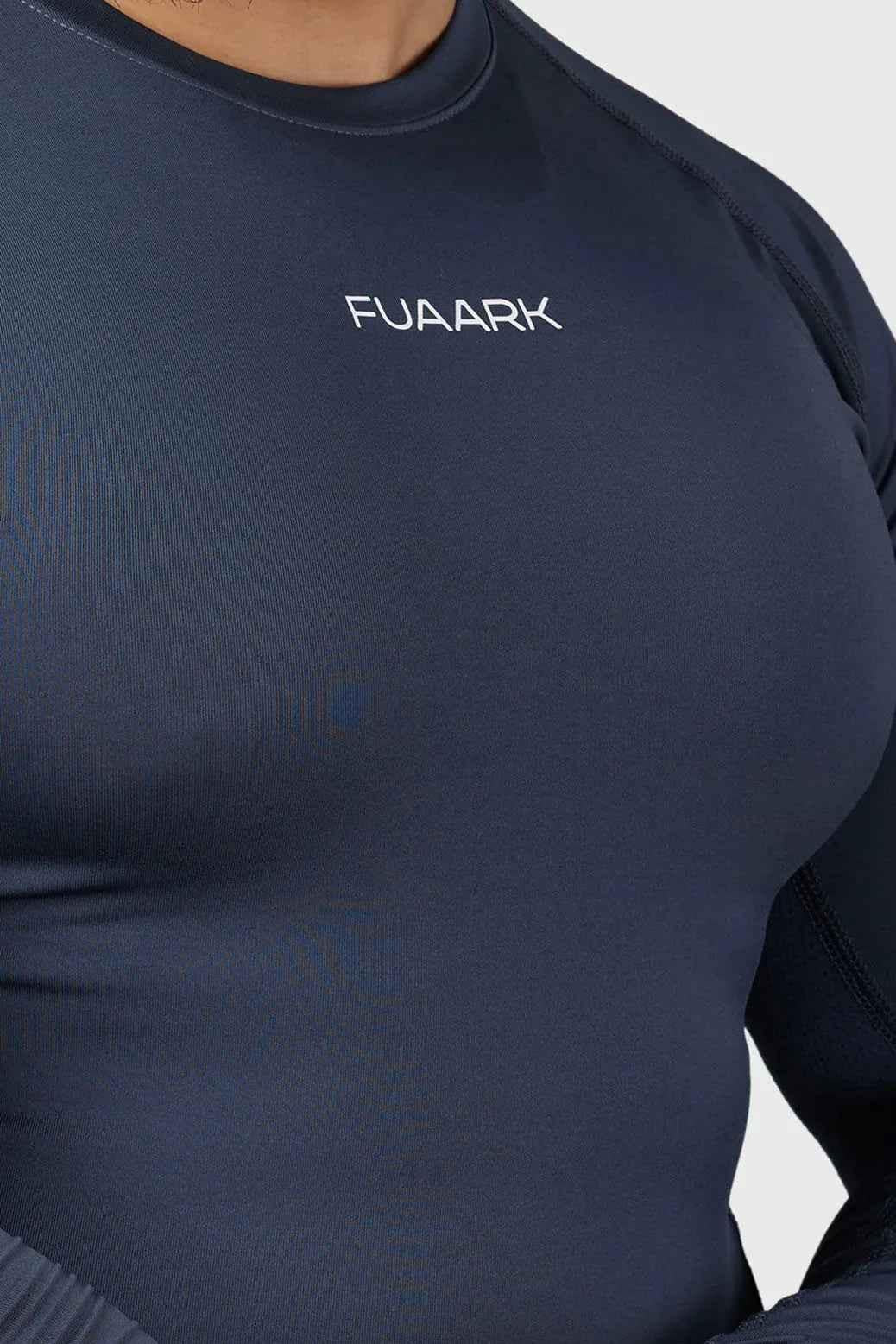 Grey Compression 2.0 full sleeves T-shirt by Fuaark Nz, showing a fitted athletic-style shirt with a crew neckline.