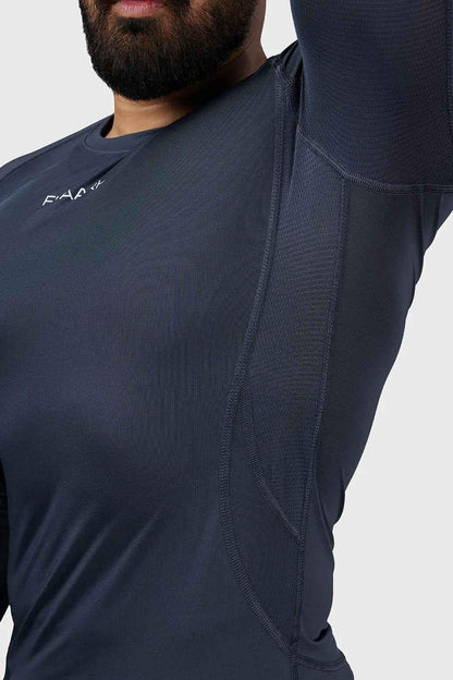 Grey Fuaark Nz Compression 2.0 full sleeves T-shirt, athletic fit, made from breathable fabric, designed for active wear.