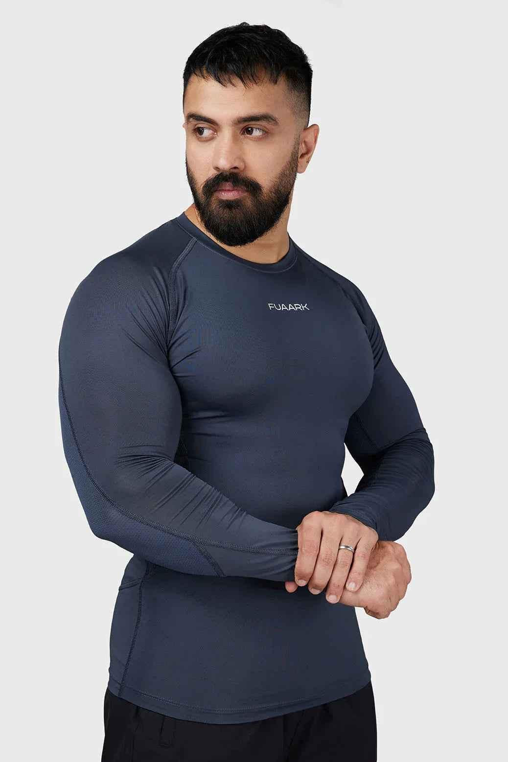 Grey Compression 2.0 Full Sleeves T-shirt by Fuaark Nz, designed for comfort and performance in athletic wear.
