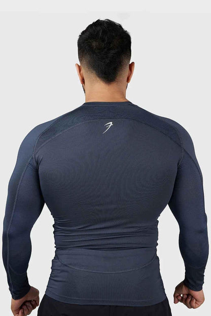 Fuaark Nz Compression 2.0 full sleeves grey T-shirt, close-up of soft fabric and fitted design for active wear.