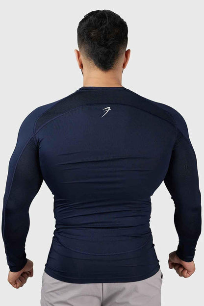 Navy Fuaark Nz Compression 2.0 full sleeves T-shirt, sporty and fitted for active wear, made of breathable fabric.