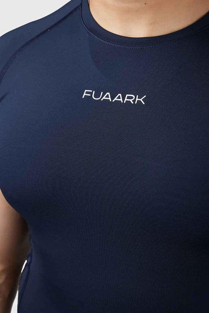 Fuaark Nz Compression 2.0 Navy T-shirt, men's athletic shirt with fitted design and breathable fabric, front view.