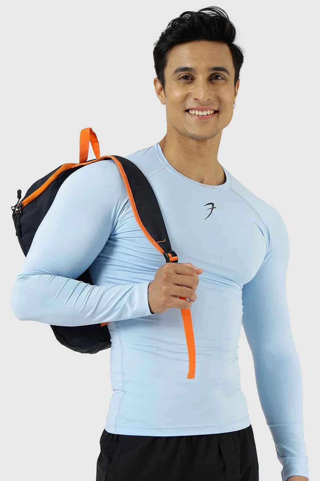 Fuaark Nz compression fullsleeves T-shirt in Glacial Blue, lightweight athletic T-shirt with fitted design and long sleeves.