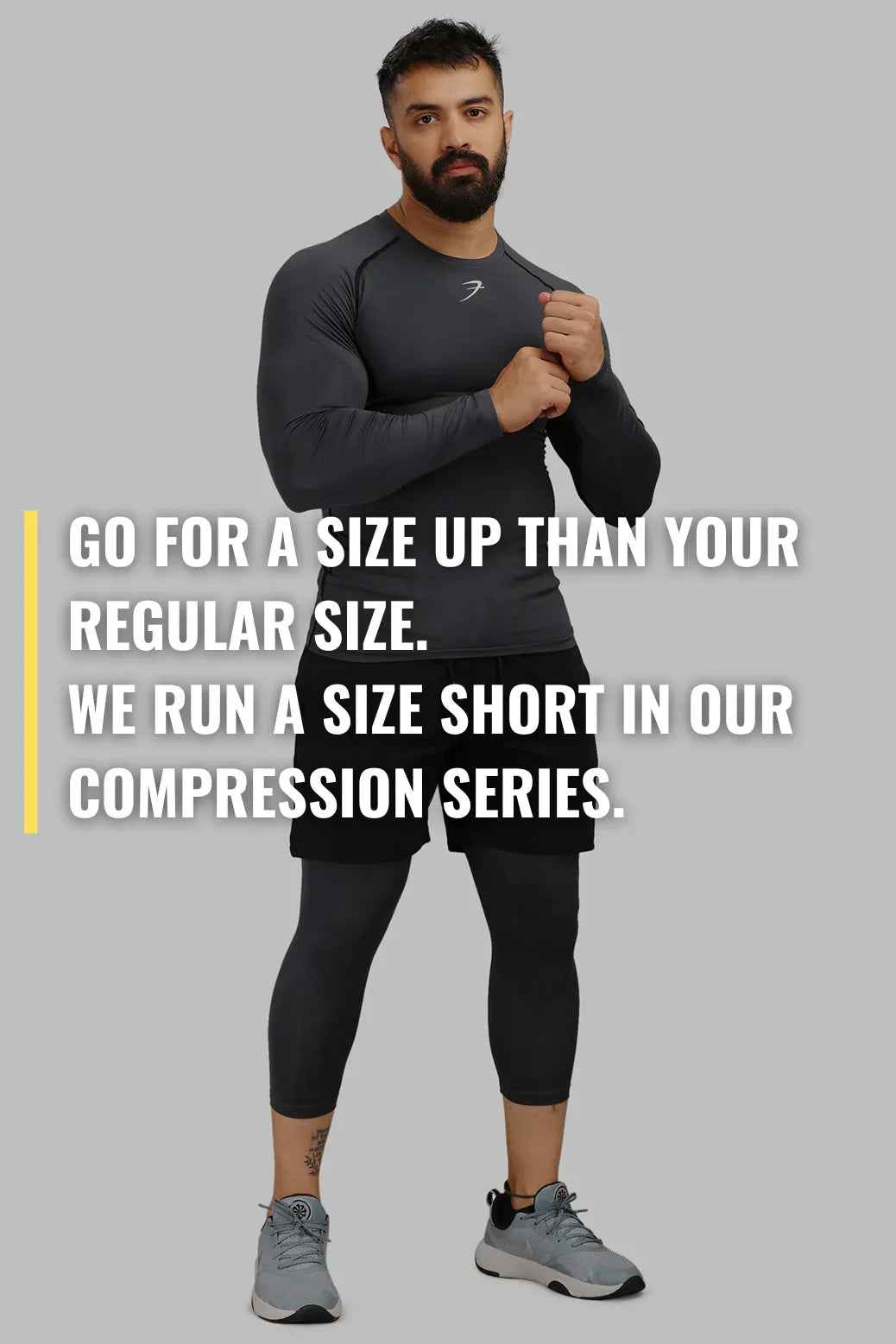 Grey compression full-sleeves T-shirt from Fuaark NZ, designed for athletic comfort and support.