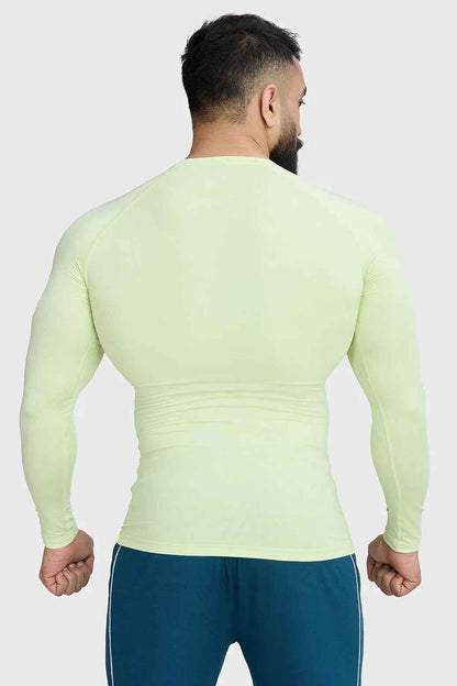 Fuaark Nz lime compression long sleeve T-shirt for men, designed for enhanced athletic performance and muscle support.