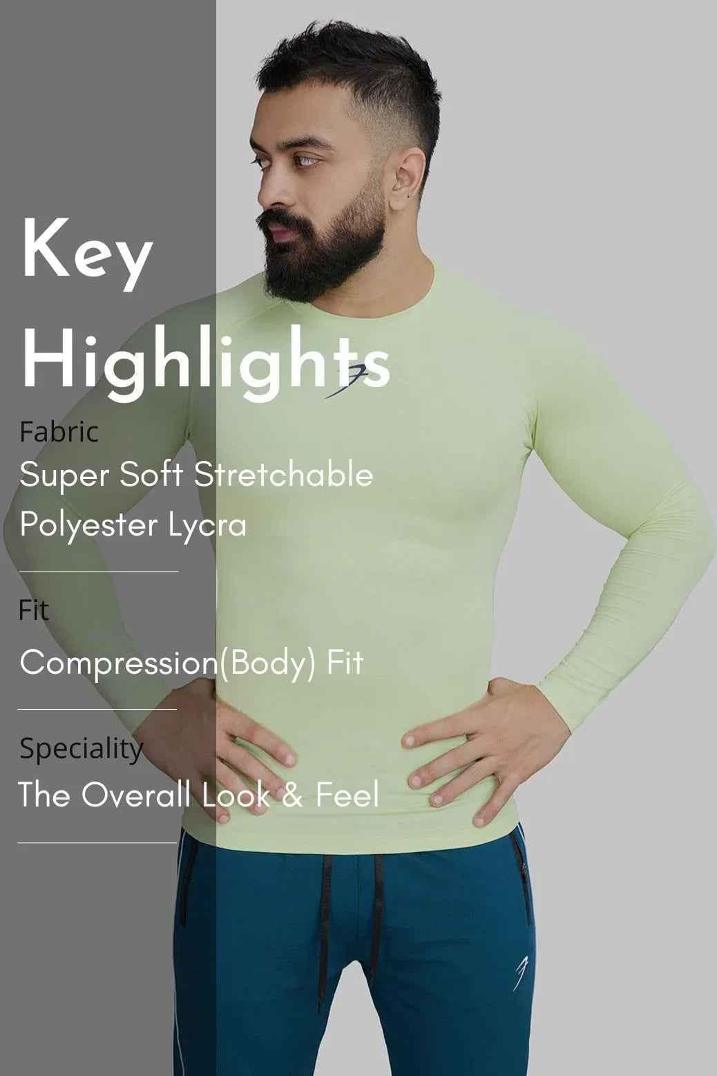 Fuaark Nz lime compression long sleeve T-shirt for enhanced athletic performance, shown on a plain background.