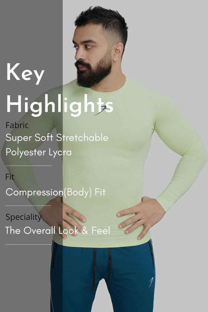 Fuaark Nz lime compression long sleeve T-shirt for enhanced athletic performance, shown on a plain background.