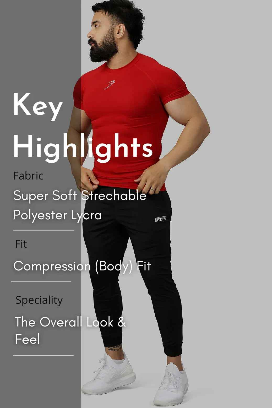 Red compression T-shirt by Fuaark Nz designed for enhanced performance and comfort, shown on a mannequin.