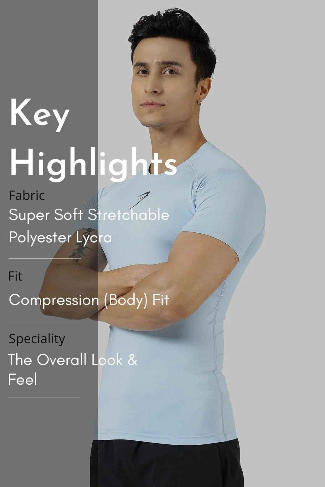 Fuaark Nz men's compression T-shirt in glacial blue, lightweight and form-fitting athletic shirt for active wear.