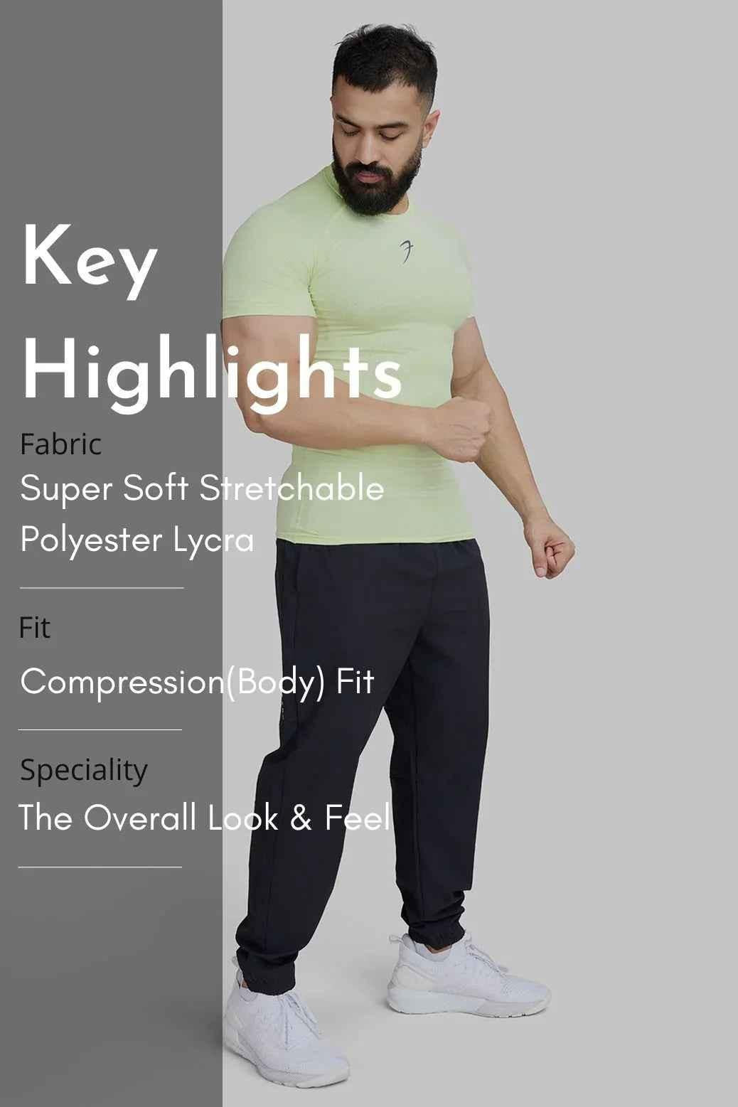 Fuaark Nz lime compression T-shirt for men, fitted athletic shirt with short sleeves and crew neck, designed for active wear