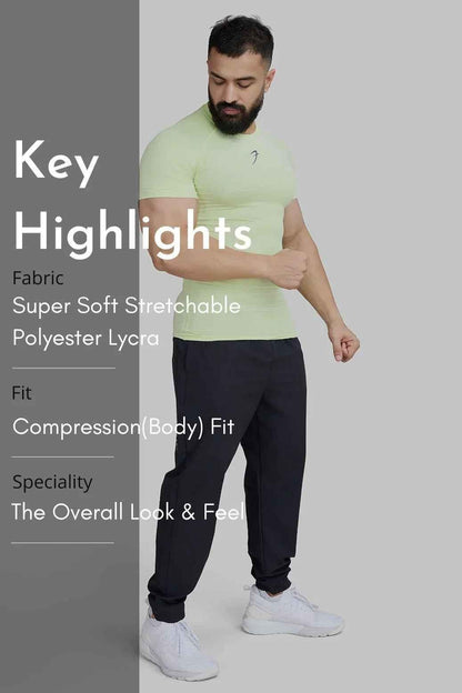 Fuaark Nz lime compression T-shirt for men, fitted athletic shirt with short sleeves and crew neck, designed for active wear