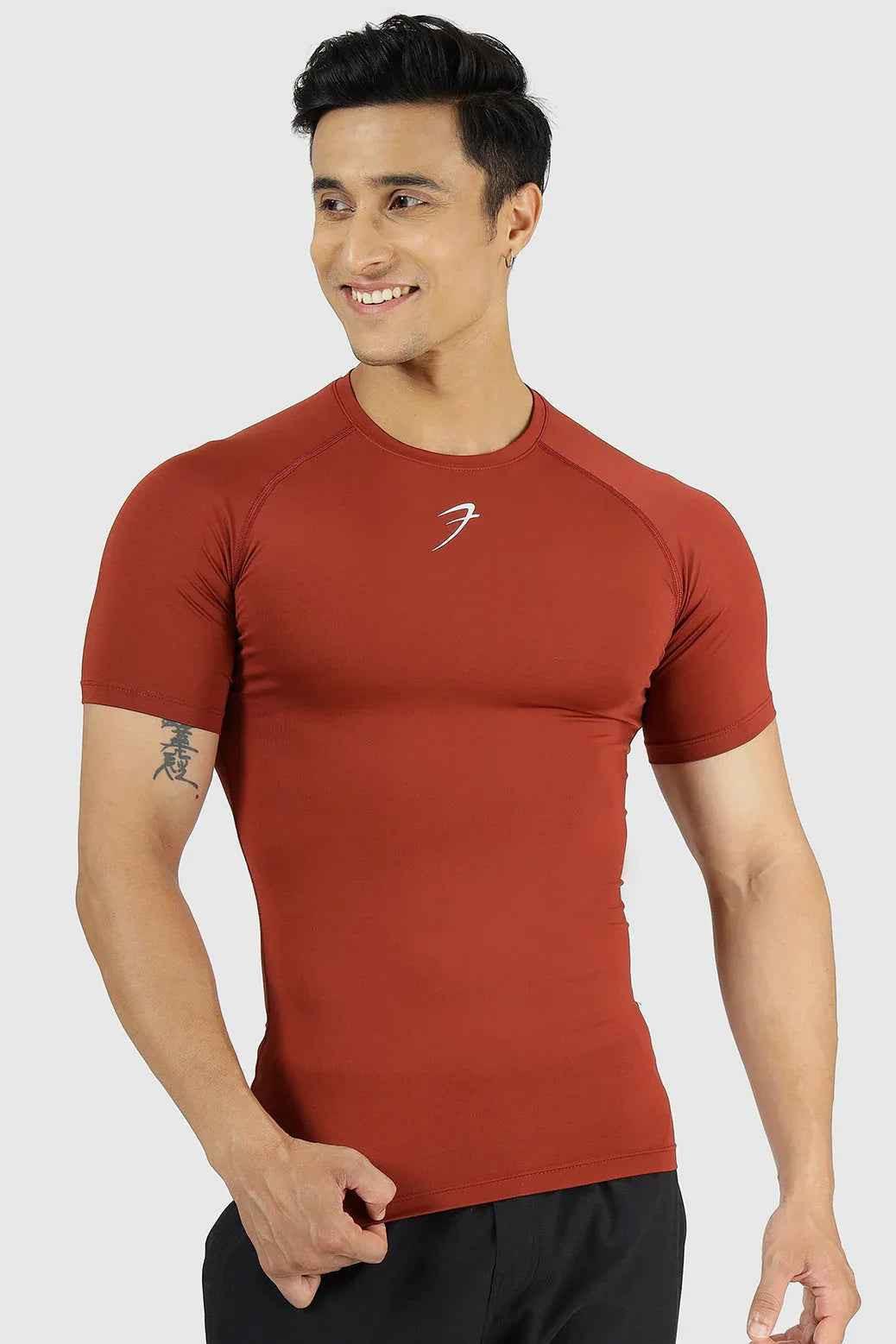 Fuaark Nz compression T-shirt Salsa design, fitted athletic T-shirt with vibrant colors and supportive fabric for active wear.