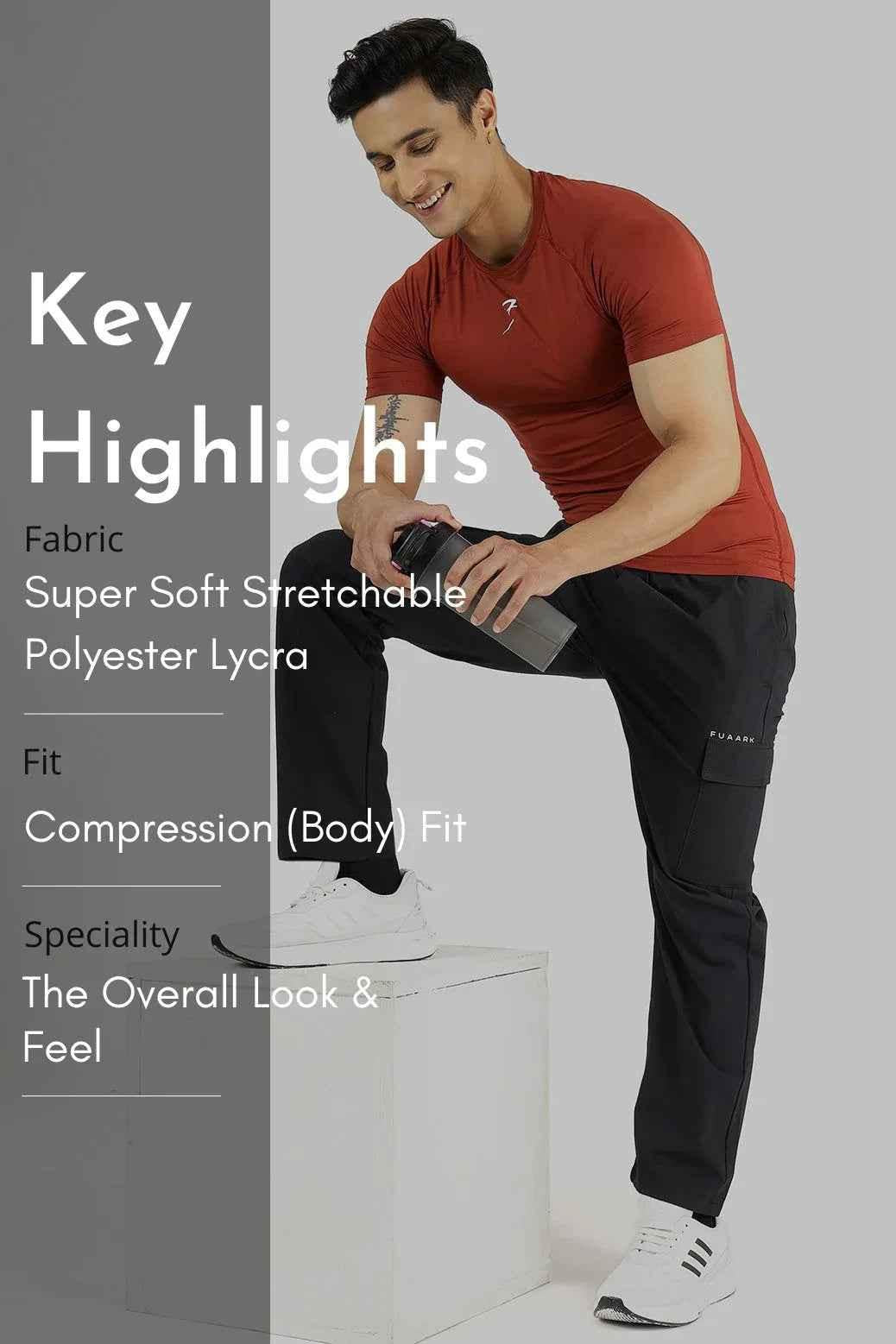 Fuaark Nz compression T-shirt Salsa style, fitted athletic T-shirt with breathable fabric, designed for active wear and performance.