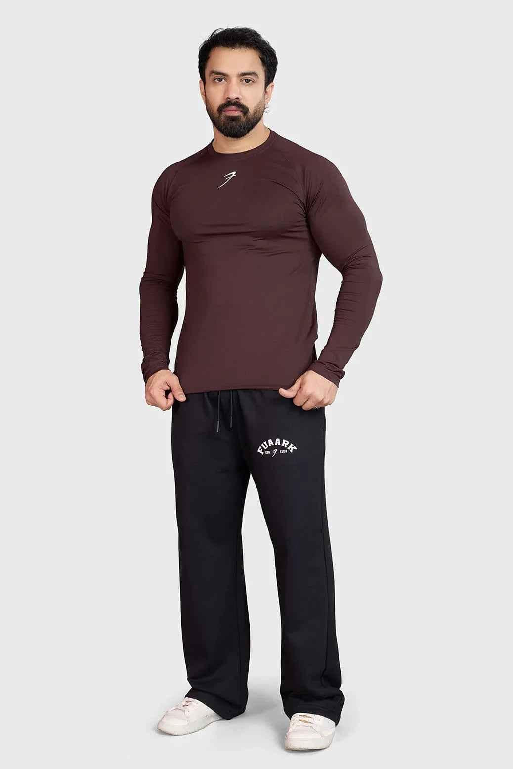 Fuaark Nz brown core full-sleeves T-shirt with a classic fit and round neckline, displayed on a plain background.