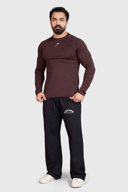 Fuaark Nz brown core full-sleeves T-shirt with a classic fit and round neckline, displayed on a plain background.