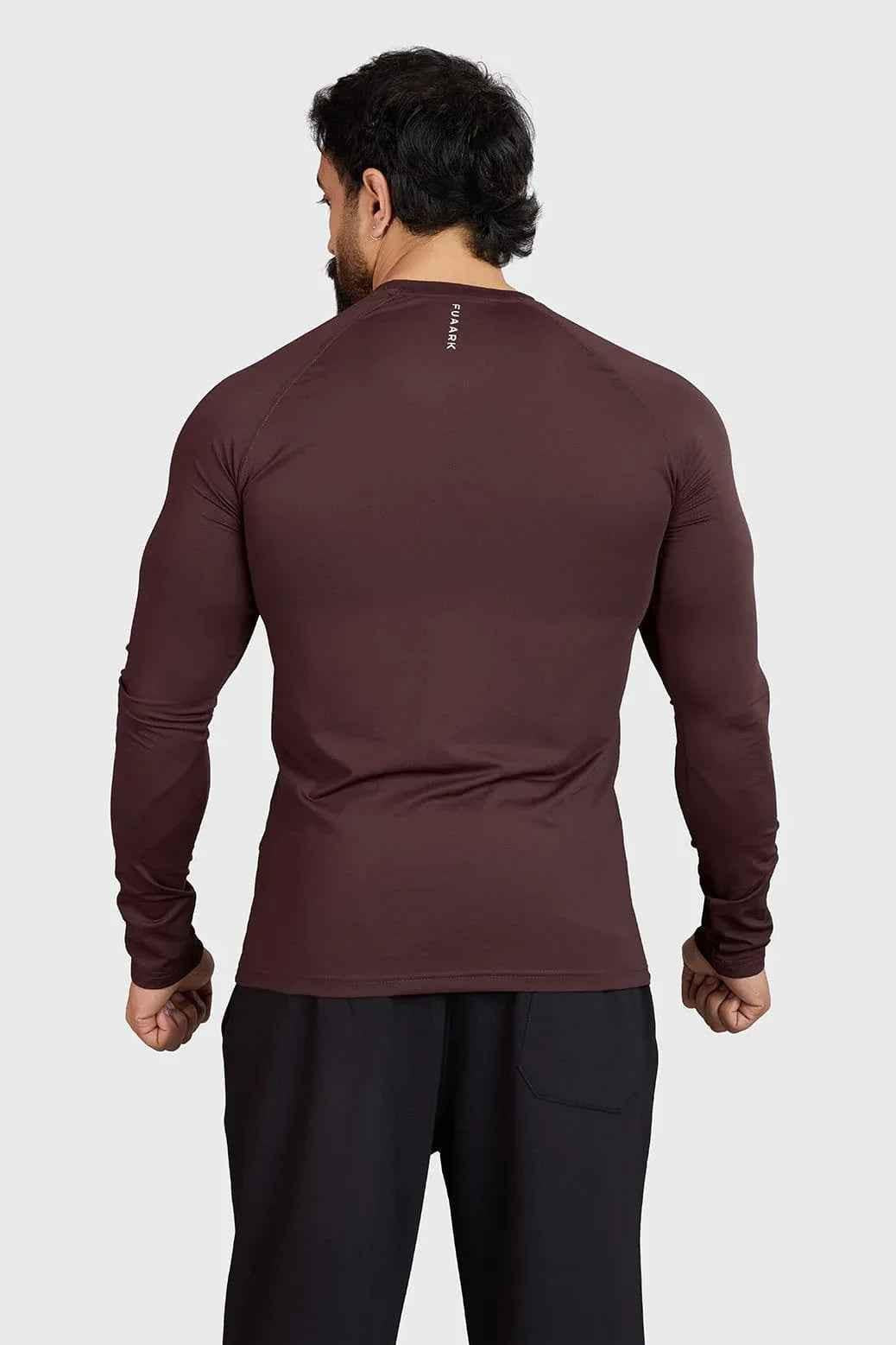 Fuaark Nz brown full-sleeves T-shirt, casual style, soft fabric, fitted design, displayed on a neutral background