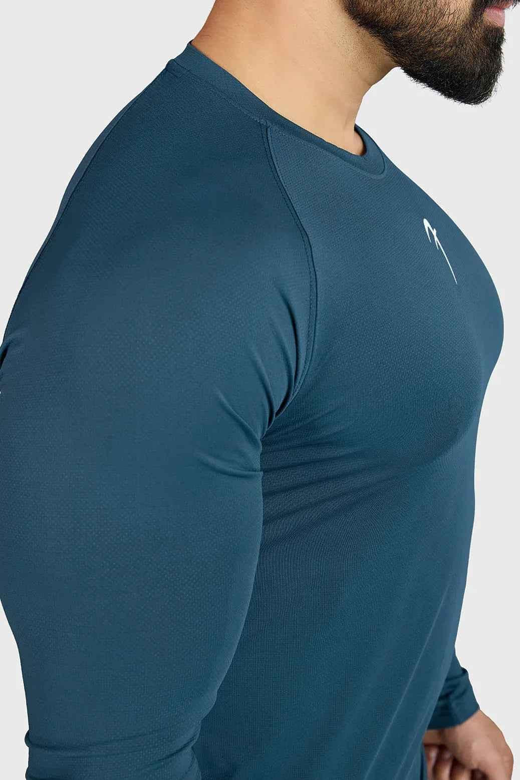 Fuaark Nz Core Fullsleeves T-shirt in Orion Blue, showcasing a comfortable long-sleeve cotton T-shirt with a relaxed fit.