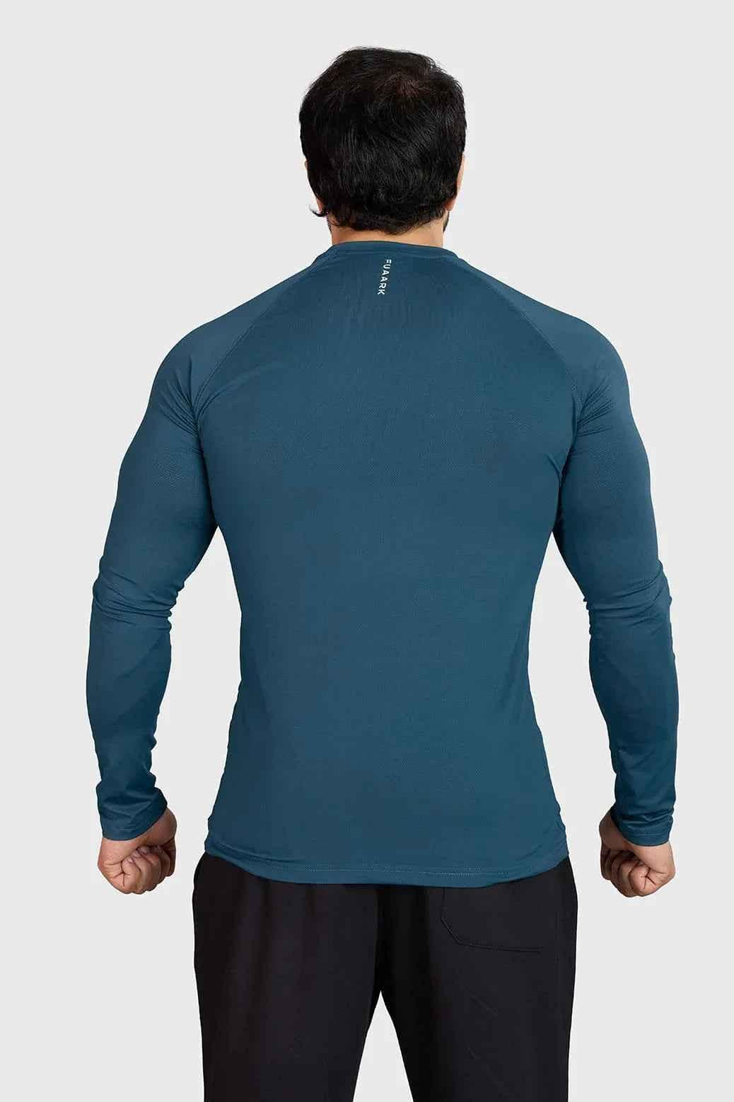 Fuaark Nz Core Fullsleeves T-shirt in Orion Blue, long-sleeve casual tee with a fitted design and soft fabric.