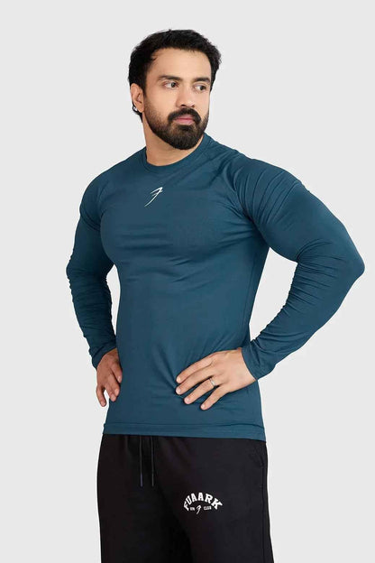 Fuaark Nz Core Fullsleeves T-shirt in Orion Blue, featuring long sleeves and a casual fit, displayed on a plain background.