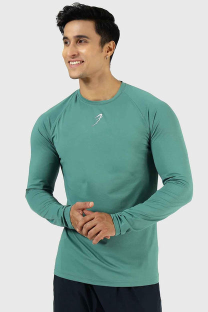 Fuaark Nz Core Fullsleeves T-shirt in pine green, casual long-sleeve shirt with a comfortable fit and simple design.