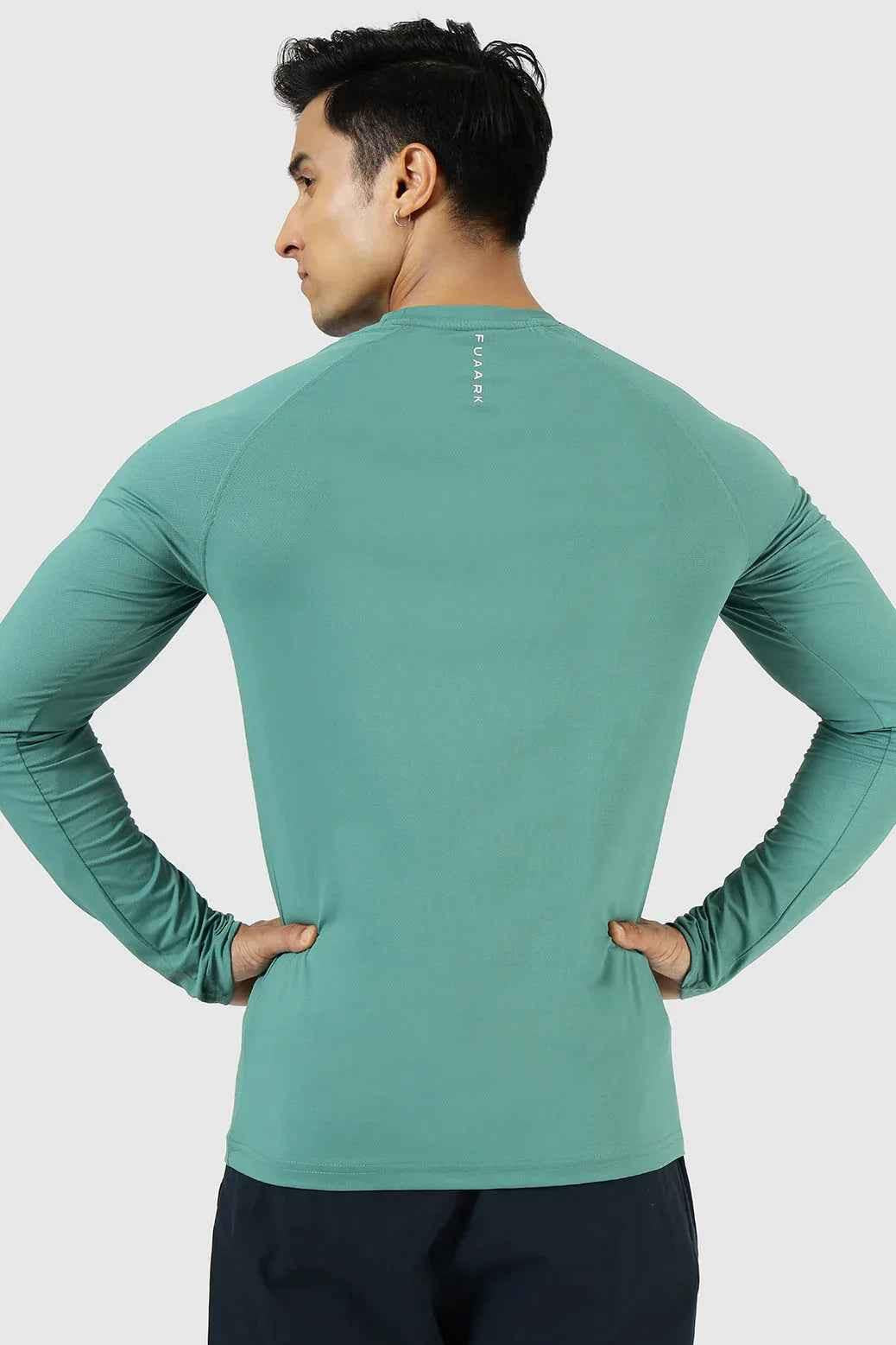Fuaark Nz Core Fullsleeves T-shirt in pine color, showcasing a casual long-sleeve T-shirt with a comfortable fit.