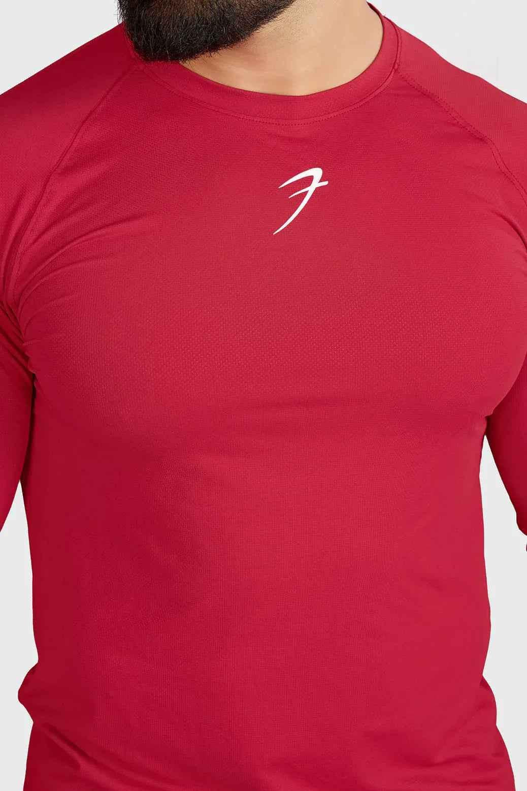 Red Fuaark Nz Core full-sleeves T-shirt, casual cotton t-shirt with long sleeves and simple design.