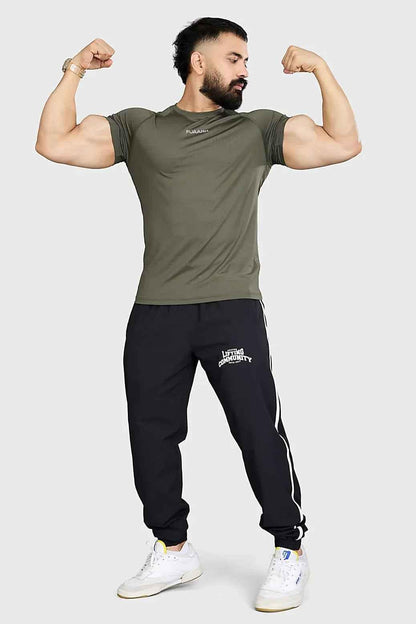 Olive green Dash T-shirt by Fuaark NZ, casual and stylish, made for comfortable everyday wear, with a relaxed fit and soft fabric.
