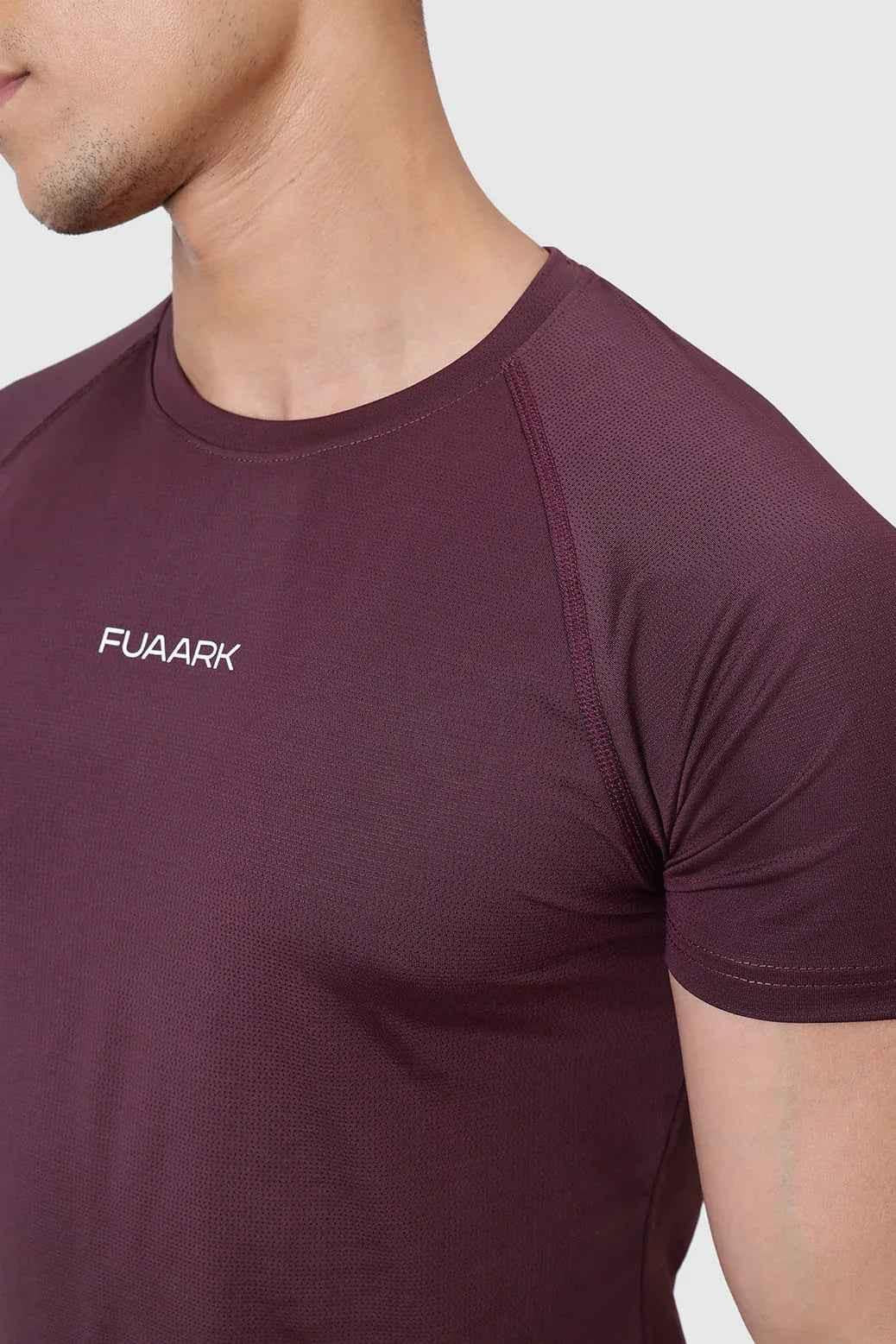 Fuaark Nz Dash T-shirt in Raisin color, casual men's t-shirt with a comfortable fit and simple design, front view.