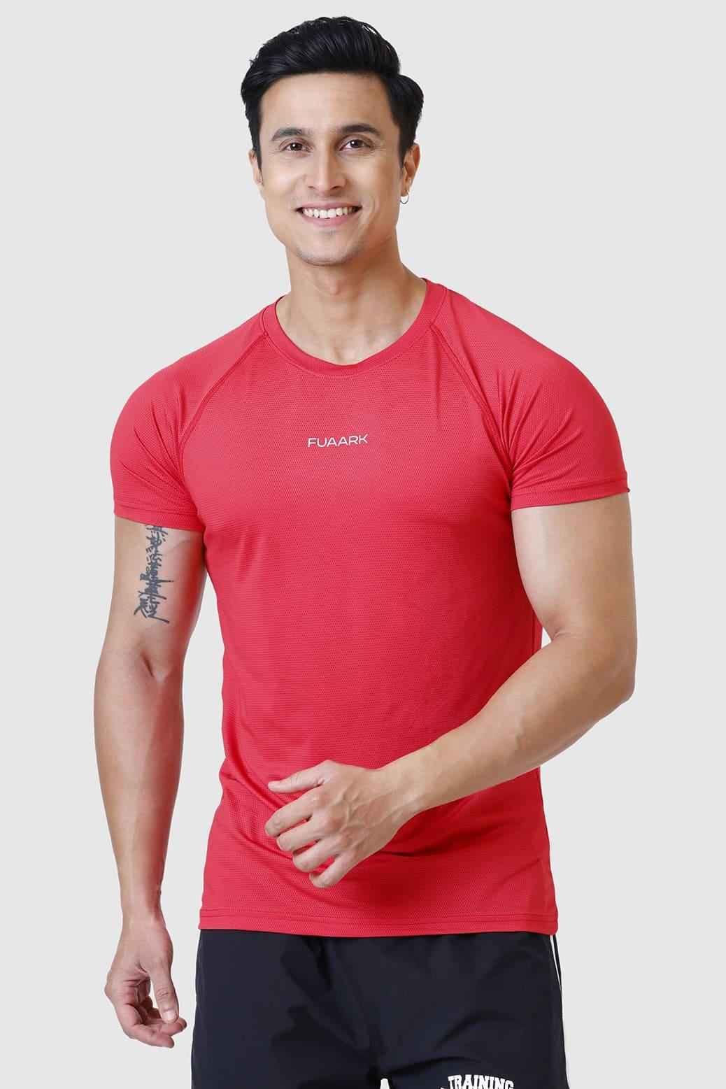 Red Dash T-shirt by Fuaark NZ, casual men's T-shirt with a bold graphic design, shown on a white background.