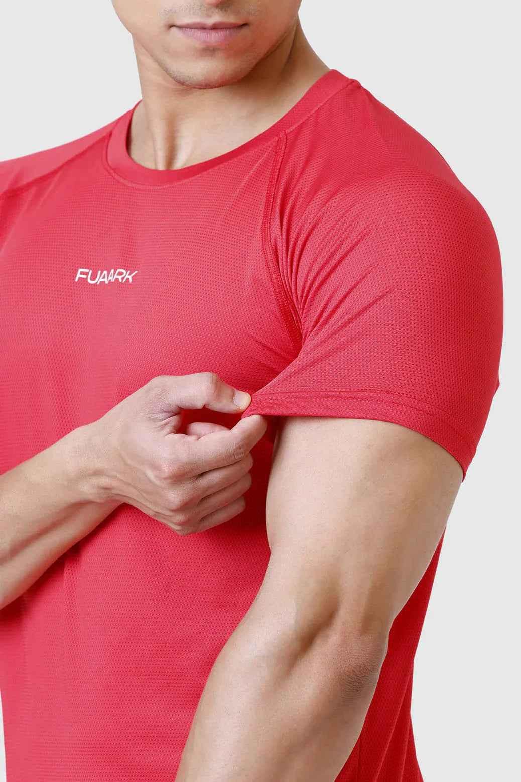 Red Dash T-shirt by Fuaark Nz, casual short-sleeve T-shirt with a bold graphic design, displayed flat.