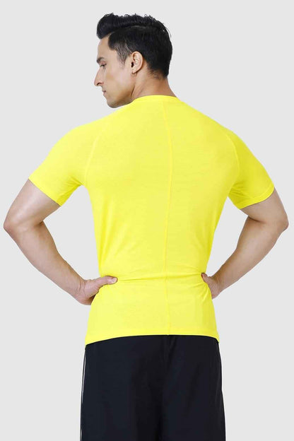 Yellow Dash T-shirt by Fuaark Nz, casual short-sleeve tee with a relaxed fit and simple design, displayed on a plain background.
