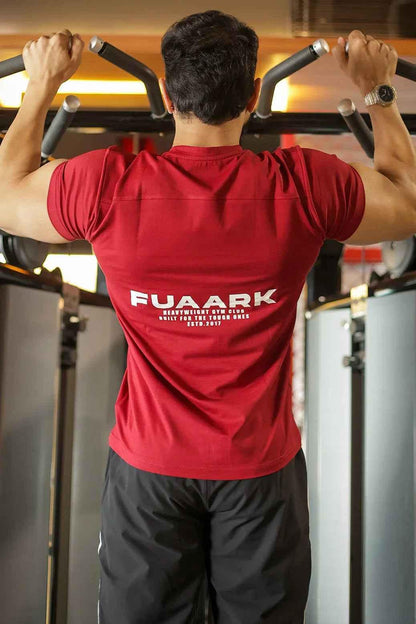 Deep red Pulse T-shirt by Fuaark Nz showing a casual fit, bold color, and comfortable style, perfect for everyday wear.