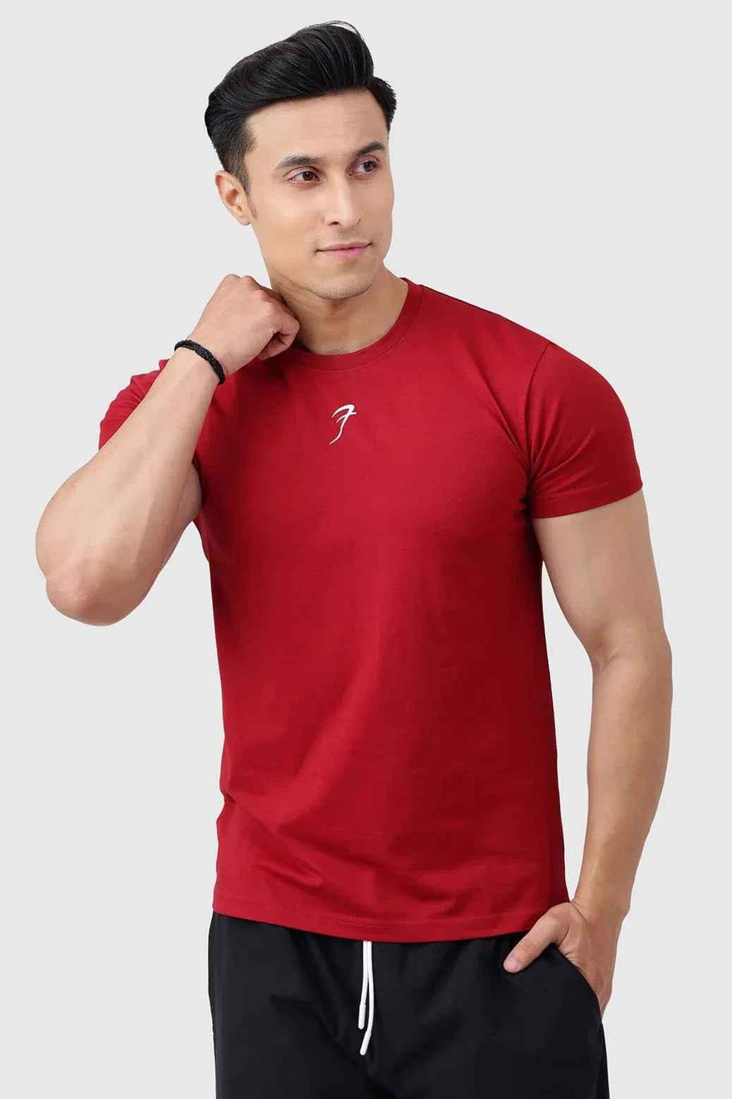 Deep red Pulse T-Shirt by Fuaark Nz, showcasing bold style and comfortable fit in a casual t-shirt design.