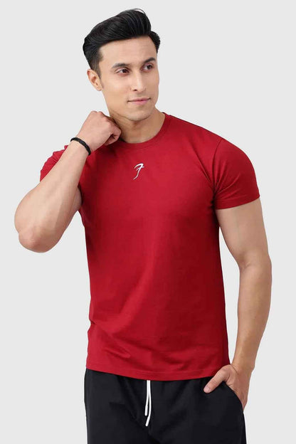 Deep red Pulse T-Shirt by Fuaark Nz, showcasing bold style and comfortable fit in a casual t-shirt design.