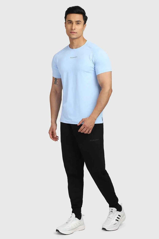 Sky blue Fuaark Nz T-shirt displayed flat, showcasing a sleek design perfect for elevating your casual style.