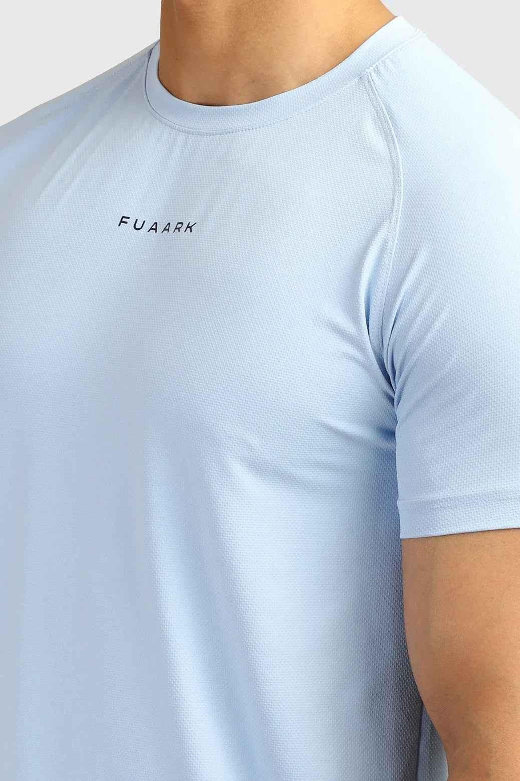 Sky blue Fuaark Nz T-shirt with sleek design, casual fit, and modern style, displayed on a plain background.