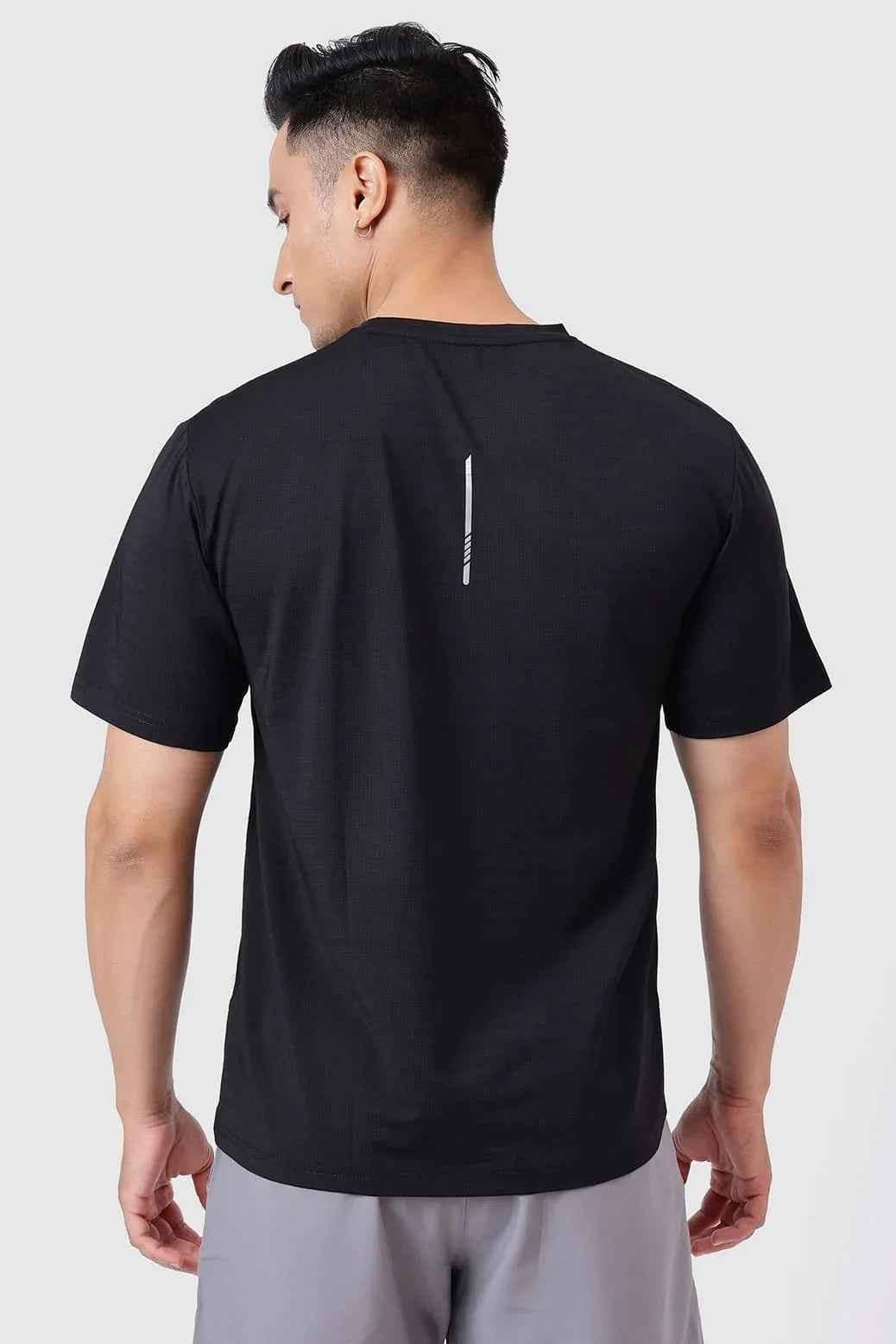 Black Ember Running T-shirt by Fuaark Nz, casual men's T-shirt with a sporty design and comfortable fit.