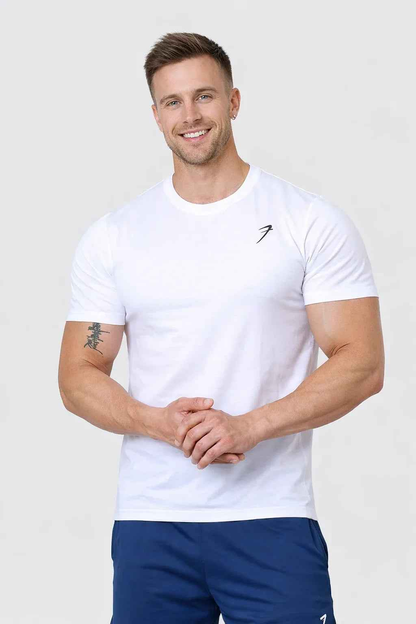White Ember Running T-shirt by Fuaark NZ, lightweight fabric, close-up of the front with subtle branding and athletic fit.