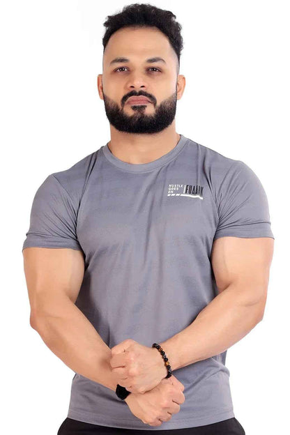Grey Emblem T-shirt by Fuaark Nz, casual unisex T-shirt with a front emblem design, made from soft fabric.